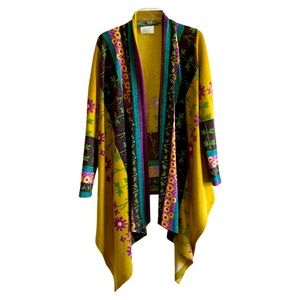 Freshine Yellow Floral Artsy Open Cardigan Sweater Shawl Jacket Large
